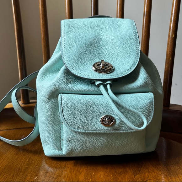 Coach turnlock mini backpack, pebbled leather, mint, green rucksack NWOT - Picture 1 of 13